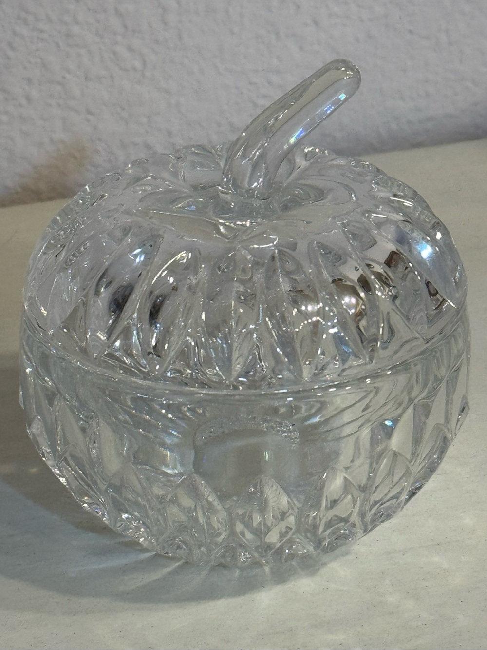 Faceted Cut Glass Apple Trinket or Candy Dish